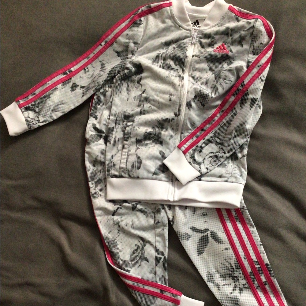 Adidas girls 6x track suit. Black,white and hot pink color